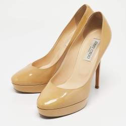 Jimmy Choo Beige Patent Leather Cosmic Platform Pumps Size 40