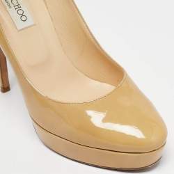 Jimmy Choo Beige Patent Leather Cosmic Platform Pumps Size 40