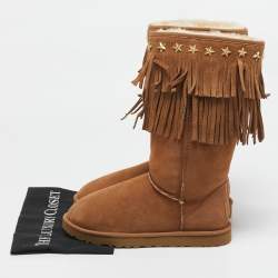 Jimmy Choo Brown Suede Studded Accent Mid Calf Boots Size 39