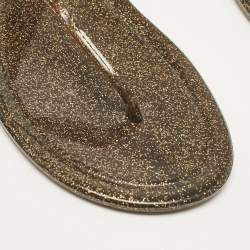Jimmy Choo Metallic Gold Rubber T Strap Thong Flats Sandals Size 37