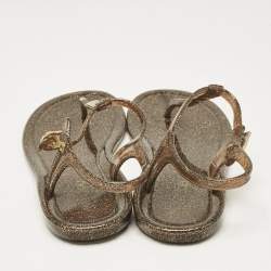 Jimmy Choo Metallic Gold Rubber T Strap Thong Flats Sandals Size 37