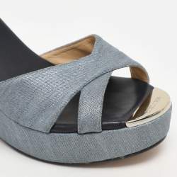 Jimmy Choo Blue Denim Prima Wedge Sandals Size 37.5