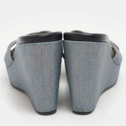 Jimmy Choo Blue Denim Prima Wedge Sandals Size 37.5