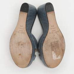 Jimmy Choo Blue Denim Prima Wedge Sandals Size 37.5