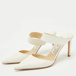 مملوكة مسبقًا Jimmy Choo White Leather Pointed Toe Mules Size 36.5
