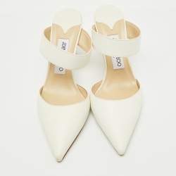 مملوكة مسبقًا Jimmy Choo White Leather Pointed Toe Mules Size 36.5