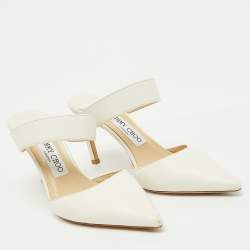 مملوكة مسبقًا Jimmy Choo White Leather Pointed Toe Mules Size 36.5