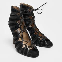 Jimmy Choo Black Python and Suede Lace Up Pumps 36.5