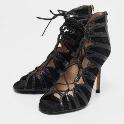 Jimmy Choo Black Python and Suede Lace Up Pumps 36.5