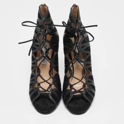 Jimmy Choo Black Python and Suede Lace Up Pumps 36.5