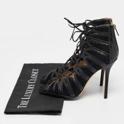 Jimmy Choo Black Python and Suede Lace Up Pumps 36.5
