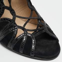 Jimmy Choo Black Python and Suede Lace Up Pumps 36.5