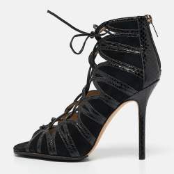 Jimmy Choo Black Python and Suede Lace Up Pumps 36.5