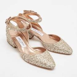 Jimmy Choo Metallic Glitter Micky Ankle Strap Sandals Size 37