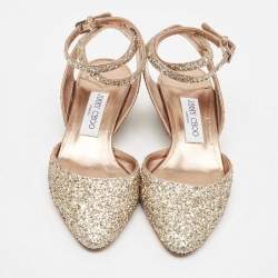 Jimmy Choo Metallic Glitter Micky Ankle Strap Sandals Size 37