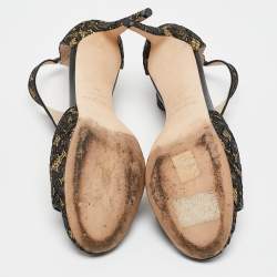 Jimmy Choo Black/Gold Lace and Lurex Fabric Lana Sandals Size 41