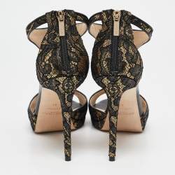 Jimmy Choo Black/Gold Lace and Lurex Fabric Lana Sandals Size 41
