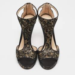 Jimmy Choo Black/Gold Lace and Lurex Fabric Lana Sandals Size 41