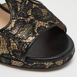 Jimmy Choo Black/Gold Lace and Lurex Fabric Lana Sandals Size 41