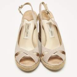 Jimmy Choo Metallic Pink Glitter Amely Wedge Sandals Size 39