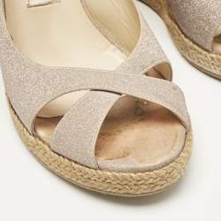 Jimmy Choo Metallic Pink Glitter Amely Wedge Sandals Size 39