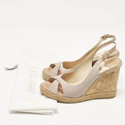 Jimmy Choo Metallic Pink Glitter Amely Wedge Sandals Size 39