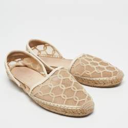 Jimmy Choo Cream Leather and Mesh Dreya Espadrille Flats Size 39