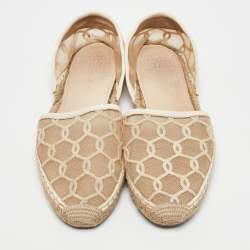 Jimmy Choo Cream Leather and Mesh Dreya Espadrille Flats Size 39