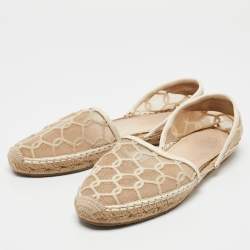 Jimmy Choo Cream Leather and Mesh Dreya Espadrille Flats Size 39