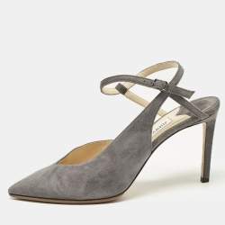 Jimmy Choo Grey Suede Sakeya 85 Slingback Pumps Size 39