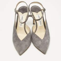 Jimmy Choo Grey Suede Sakeya 85 Slingback Pumps Size 39