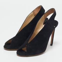 Jimmy Choo Black Suede Peep Toe Slingback Pumps Size 39