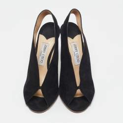 Jimmy Choo Black Suede Peep Toe Slingback Pumps Size 39