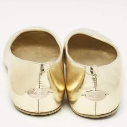 Jimmy Choo Gold Leather Waine Crystal Embellished Cap Toe Ballet Flats Size 39.5