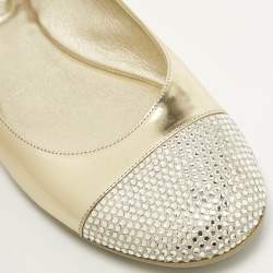 Jimmy Choo Gold Leather Waine Crystal Embellished Cap Toe Ballet Flats Size 39.5