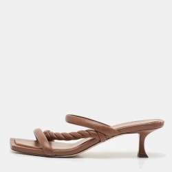 Jimmy Choo Brown Leather Diosa Braided Slide Sandals Size 42