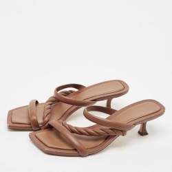 Jimmy Choo Brown Leather Diosa Braided Slide Sandals Size 42