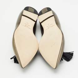 Jimmy Choo Metallic Leather Gabby Tasseled Pewter Flats Size 39
