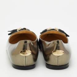 Jimmy Choo Metallic Leather Gabby Tasseled Pewter Flats Size 39