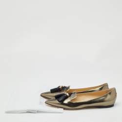 Jimmy Choo Metallic Leather Gabby Tasseled Pewter Flats Size 39