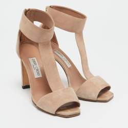 Jimmy Choo Beige Suede T Strap Sandals Size 39
