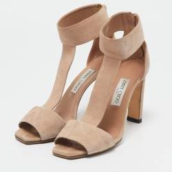 Jimmy Choo Beige Suede T Strap Sandals Size 39