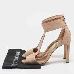 Jimmy Choo Beige Suede T Strap Sandals Size 39