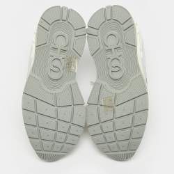 Pre Owned Jimmy Choo White/Silver Leather and Glitter Raine Low Top Sneakers Size 35.5