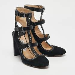 Jimmy Choo Black Suede and Leather Hensley Studded Pumps Size 40