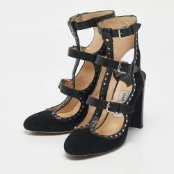Jimmy Choo Black Suede and Leather Hensley Studded Pumps Size 40
