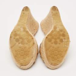 Jimmy Choo Beige Patent Leather Phyllis Espadrilles Platform Wedges Sandals Size 37