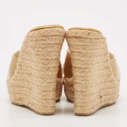 Jimmy Choo Beige Patent Leather Phyllis Espadrilles Platform Wedges Sandals Size 37