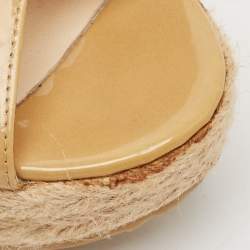 Jimmy Choo Beige Patent Leather Phyllis Espadrilles Platform Wedges Sandals Size 37