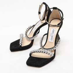 Jimmy Choo Black Suede Bing Ankle Strap Sandals Size 36